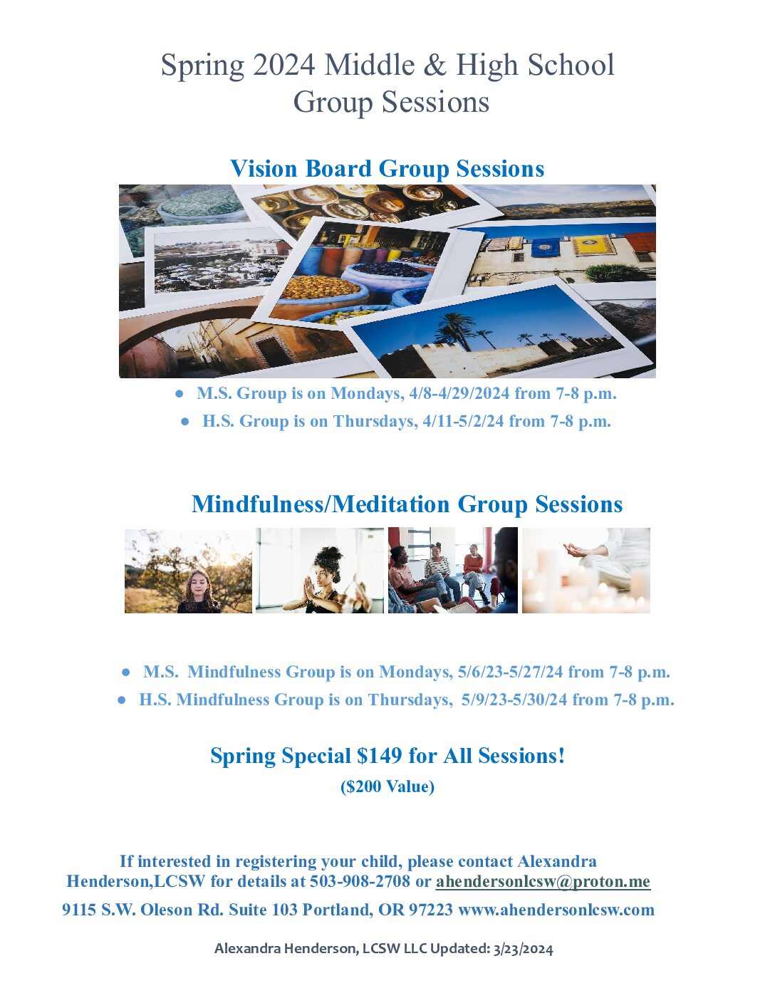 Middle and High School Mindfulness/Meditation Spring Groups!